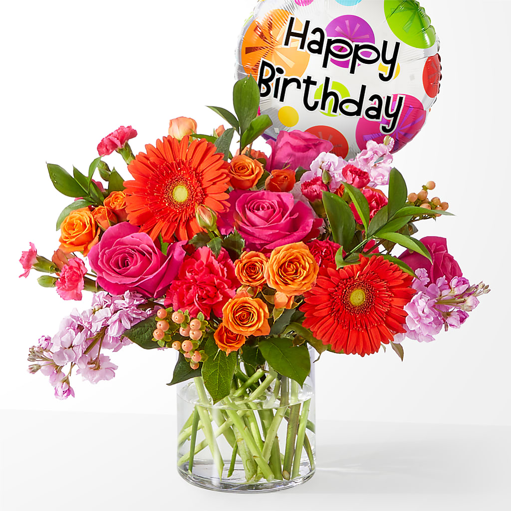 Fiesta Bouquet with Birthday Balloon – Greater Derby Flower Shop, Derby KS
