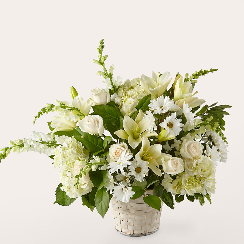 Ivory Elegance Floral Basket – Greater Derby Flower Shop, Derby KS